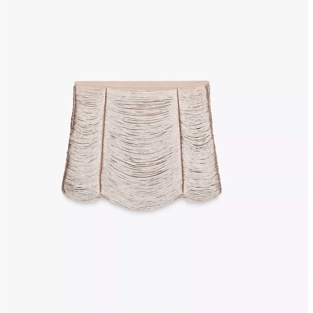 Zara champagne fringed skirt XS NWT - Picture 2 of 4